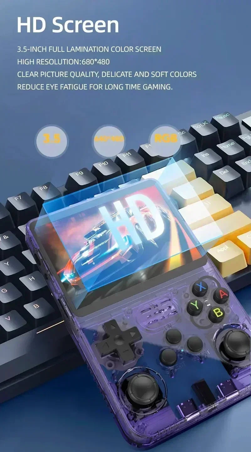 R36S Retro Handheld Game Console - 3.5 Inch IPS Screen, 64GB/128GB/256GB, Portable Gaming Device with Built-in Games